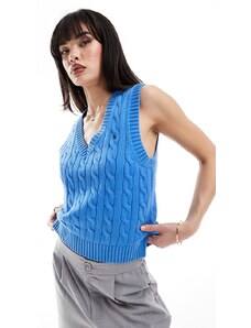 Polo Ralph Lauren - Canotta in maglia a trecce blu con scollo a V