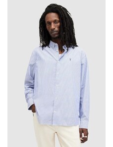 AllSaints camicia in cotone HILLVIEW LS SHIRT uomo colore blu MS513Z