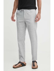 BOSS pantaloni in lino misto colore grigio 50512565