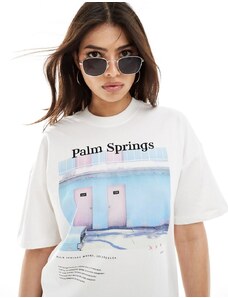 Only - T-shirt oversize bianca con stampa Palm Spring-Bianco