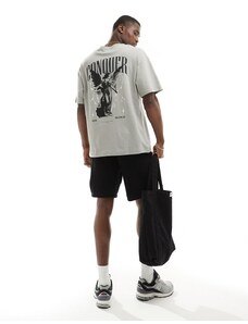 ADPT - T-shirt oversize grigia con stampa di angelo "Conquer" sul retro-Grigio