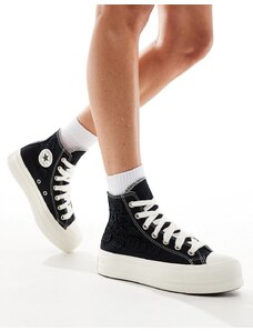 Converse - Lift - Sneakers nere con suola spessa e fiori in organza-Nero