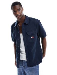 Tommy Jeans - Essential - Camicia giacca a maniche corte blu navy tinta unita