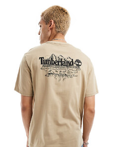 Timberland - T-shirt oversize beige con stampa grande di montagne sulla schiena - In esclusiva per ASOS-Verde