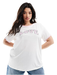 ONLY Curve - T-shirt squadrata bianca con stampa “Love”-Bianco
