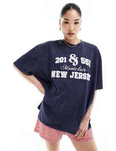 ASOS DESIGN - T-shirt oversize grigio blu con stampa "New Jersey" in ciniglia