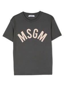 MSGM KIDS T-shirt grigia logo stampa