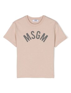 MSGM KIDS T-shirt beige logo stampa
