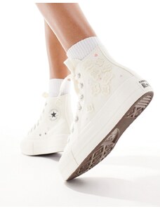 Converse - Lift - Sneakers crema con suola spessa e fiori in organza-Bianco