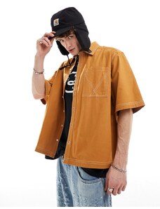 COLLUSION - Camicia squadrata in ripstop color sabbia con cuciture a contrasto-Arancione