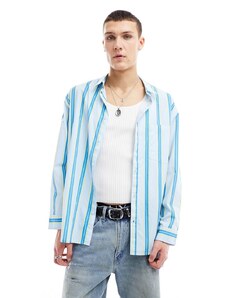 COLLUSION - Camicia a maniche lunghe oversize in popeline a righe blu-Multicolore