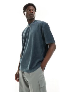 ASOS DESIGN - T-shirt oversize in velour a coste grigio scuro