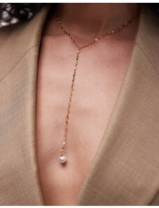 Topshop - Perry - Collana lariat in acciaio inossidabile dorato con perla-Oro