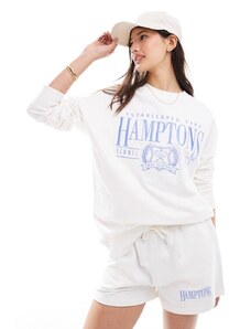 Miss Selfridge - Felpa bianca oversize con scritta Hamptons in coordinato-Bianco