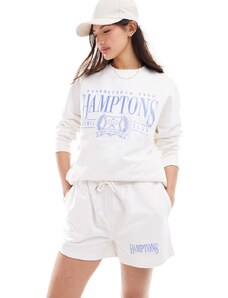 Miss Selfridge - Pantaloncini della tuta bianchi con scritta Hamptons in coordinato-Bianco