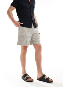 ASOS DESIGN - Pantaloncini cargo ampi taglio standard marroni a righe con vita elasticizzata-Marrone