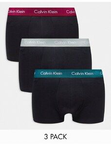 Calvin Klein - Cotton Stretch - Confezione da 3 boxer aderenti a vita bassa neri con fascia in vita colorata-Nero