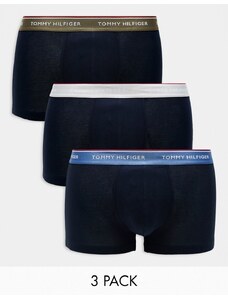 Tommy Hilfiger - Essentials - Confezione da 3 boxer premium aderenti blu navy con fascia in vita colorata