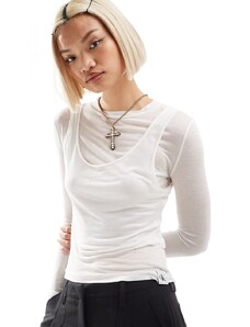 Calvin Klein Jeans - Top bianco trasparente a doppio strato