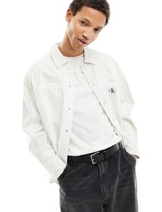 Calvin Klein Jeans - Camicia giacca lavaggio bianco con stemma a blocco
