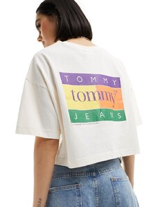 Tommy Jeans - T-shirt oversize taglio corto bianca con bandiera in tonalità estive-Bianco