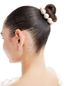 Reclaimed Vintage - Elastico per capelli con perle-Bianco
