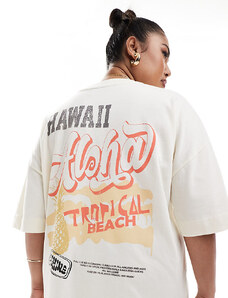 ASOS Curve ASOS DESIGN Curve - Vestito T-shirt corto oversize color crema con stampa "Aloha"-Multicolore