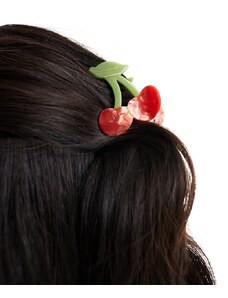ASOS DESIGN - Fermaglio per capelli a pinza a forma di ciliegie multicolore