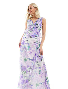 Hope & Ivy Maternity - Vestito lungo con volant frontali a fiori lilla-Viola