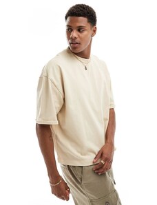 ASOS DESIGN - T-shirt pesante squadrata oversize beige con mezze maniche-Neutro