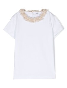 IL GUFO KIDS T-shirt bianca collo con pelliccia