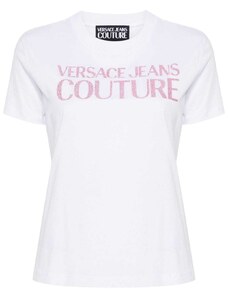 VERSACE JEANS T-shirt bianca logo glitter