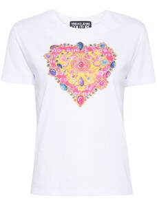 VERSACE JEANS T-shirt bianca stampa heart barocca