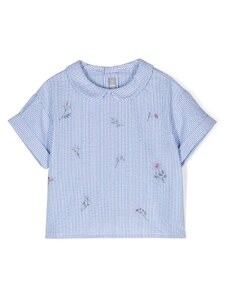 IL GUFO KIDS T-shirt neonata blu ricami floreali