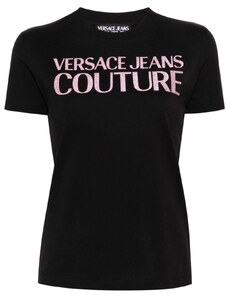 VERSACE JEANS T-shirt nera logo glitter
