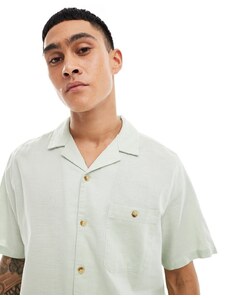 ASOS DESIGN - Camicia comoda in misto lino con colletto con rever verde pallido