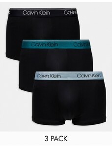 Calvin Klein - Confezione da 3 boxer aderenti a vita bassa elasticizzati neri con fascia colorata in vita-Nero