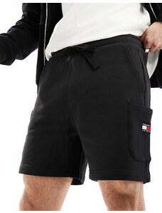 Tommy Jeans - Pantaloncini cargo neri con logo applicato-Nero