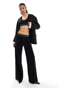 ASOS DESIGN - Pantaloni a fondo ampio neri con vita elasticizzata in coordinato-Nero