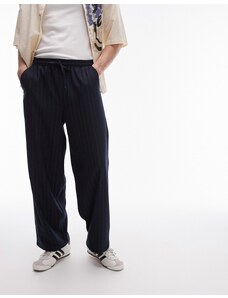 Topman - Pantaloni a fondo ampio blu navy con motivo gessato