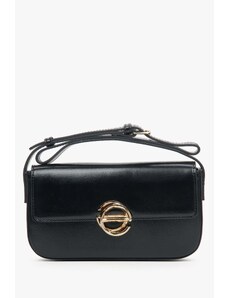 Women's Small Black Leather Handbag with Golden Hardware Estro ER00113754