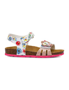 Sandali da bambina rosa e bianchi con dettagli fiori multicolore Settenote