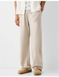 Bershka - Pantaloni con fondo ampio in lino color sabbia-Neutro