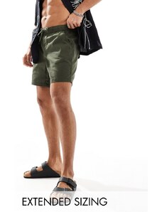 ASOS DESIGN - Pantaloncini chino slim taglio medio kaki con vita elasticizzata-Verde