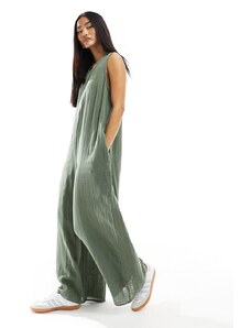 ASOS DESIGN - Tuta jumpsuit con pantaloni culotte girocollo color kaki-Verde