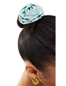 True Decadence - Elastico per capelli in raso azzurro con fiore-Blu