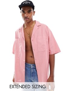 ASOS DESIGN - Camicia oversize anni '90 in misto lino rosa con rever pronunciato