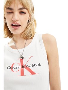 Calvin Klein Jeans - Archival - Top senza maniche bianco a coste con monogramma del logo