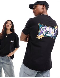 Tommy Jeans - Flower Power - T-shirt unisex nera vestibilità classica-Nero