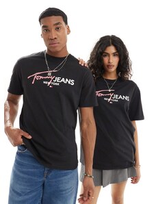 Tommy Jeans - T-shirt unisex nera vestibilità classica effetto spray-Nero
